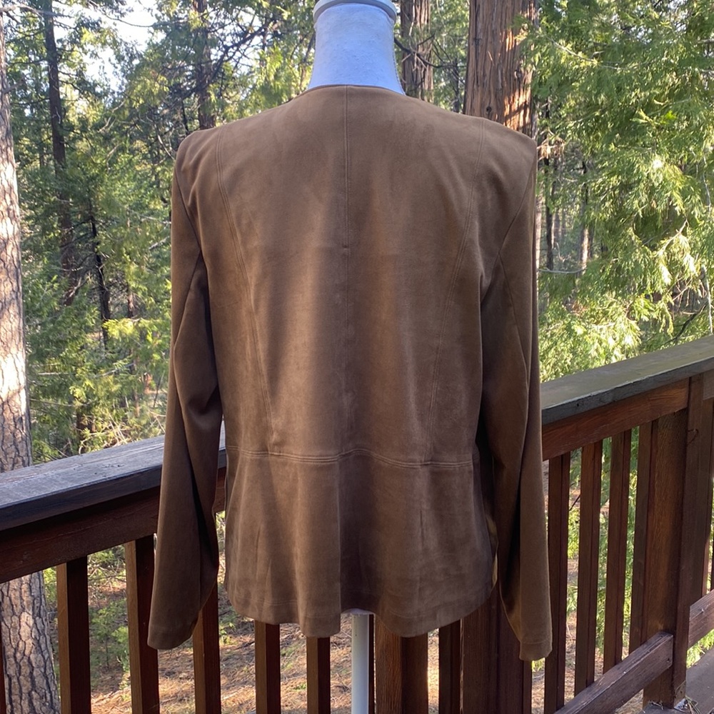 J Jill  Acorn Brown Ultra Soft Faux Suede Moto Zip Jacket Petite L - Picture 10 of 15